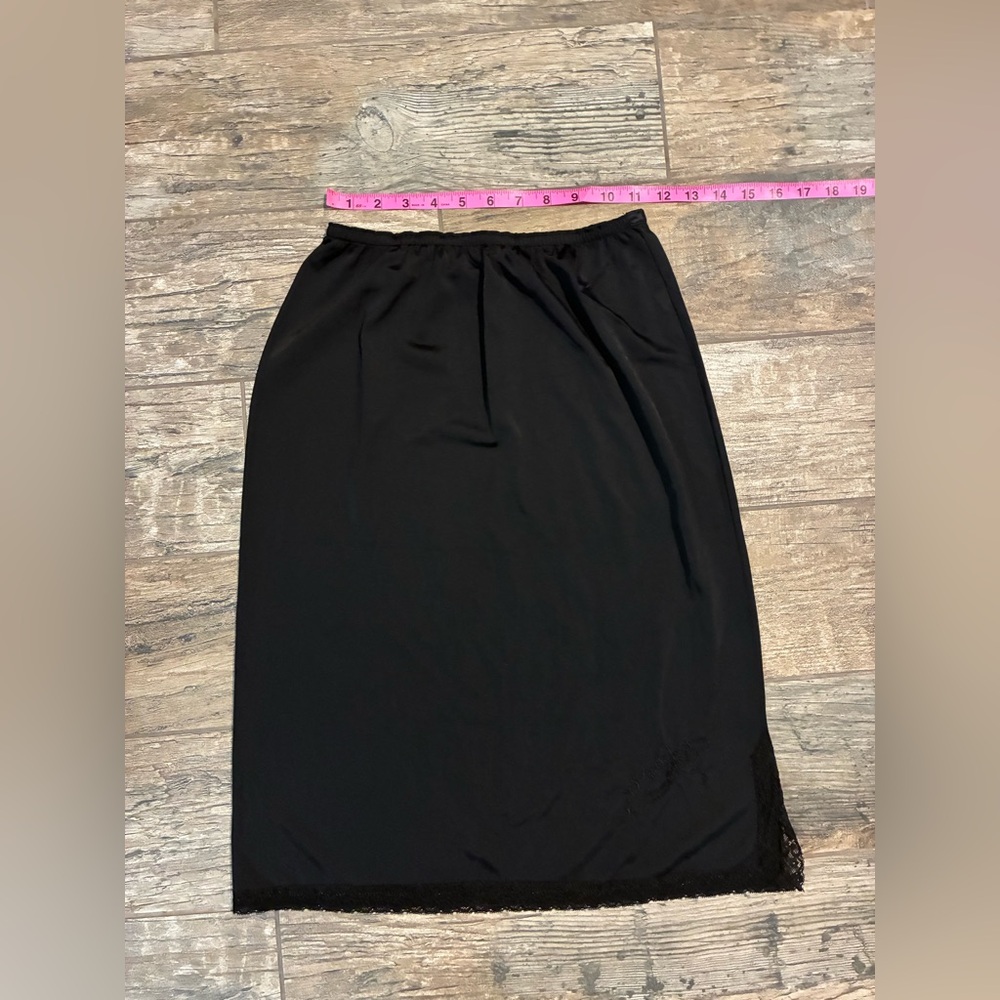 Women’s VTG Kayser sz M black lace trim floral embroidered slip midi skirt - Picture 6 of 7